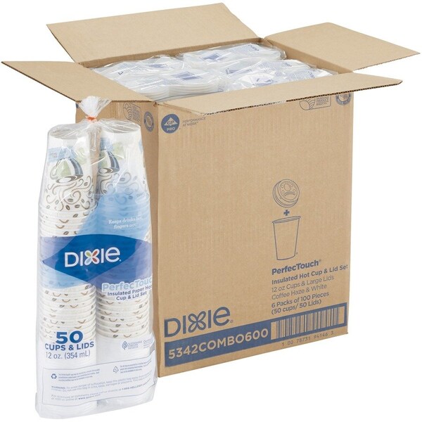 Cup, Paper, Hot, 12Oz, W/Lids 6PK